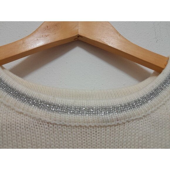 Vintage Womens 3D Santa And Reindeer Holiday Christmas Sweater Ivory Size L - Picture 4 of 11